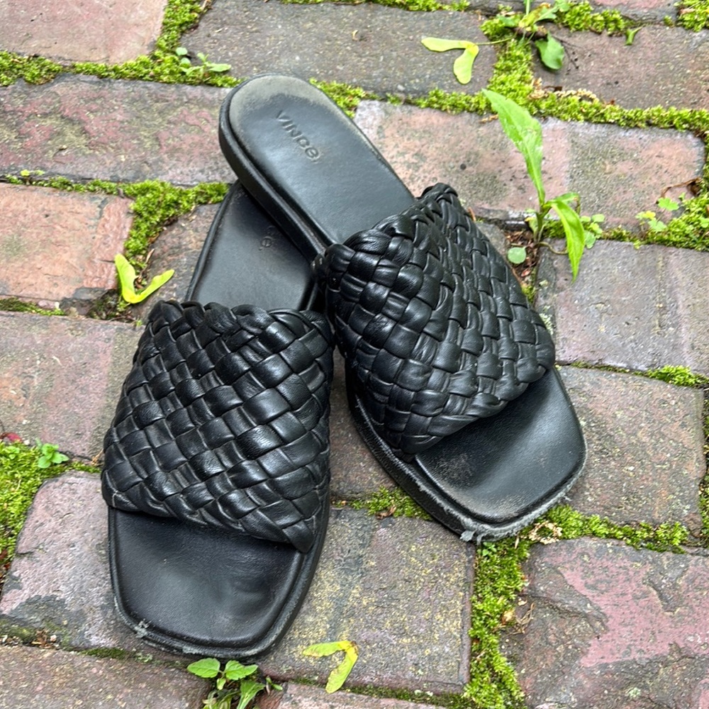 Black Woven Slide Sandals